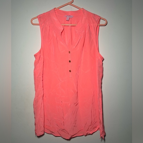 Lilly Pulitzer 100% Silk Pink Sleeveless Henley Tank Blouse Size Medium - Picture 1 of 16